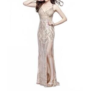 NEW PRIMAVERA sleeveless long evening gown in blush